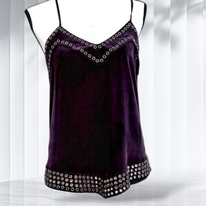 Rory Beca Black Heavy Grommet Detail Camisole, 100% Silk Tank Whimsical Goth Top